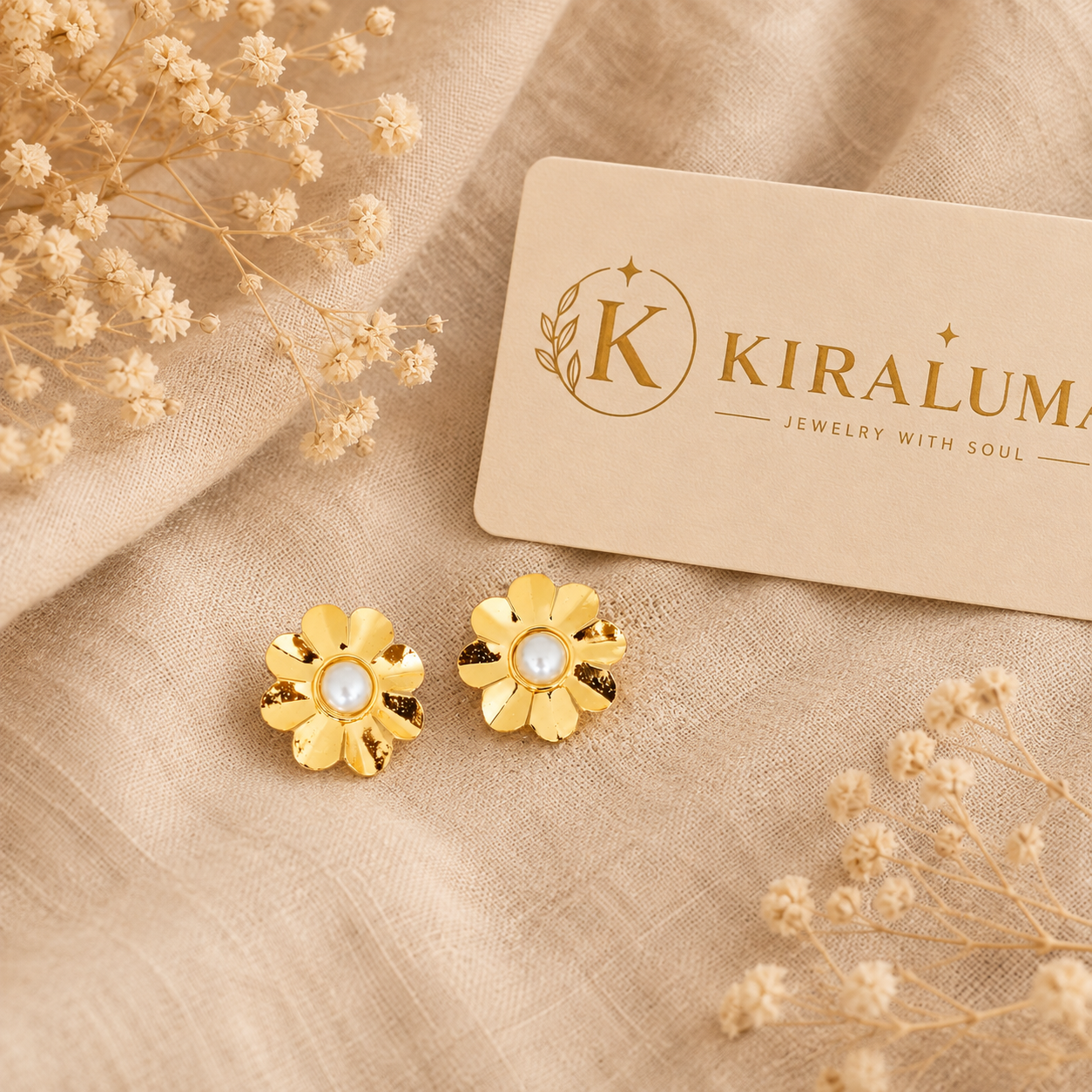 Golden Daisy Pearl Earrings