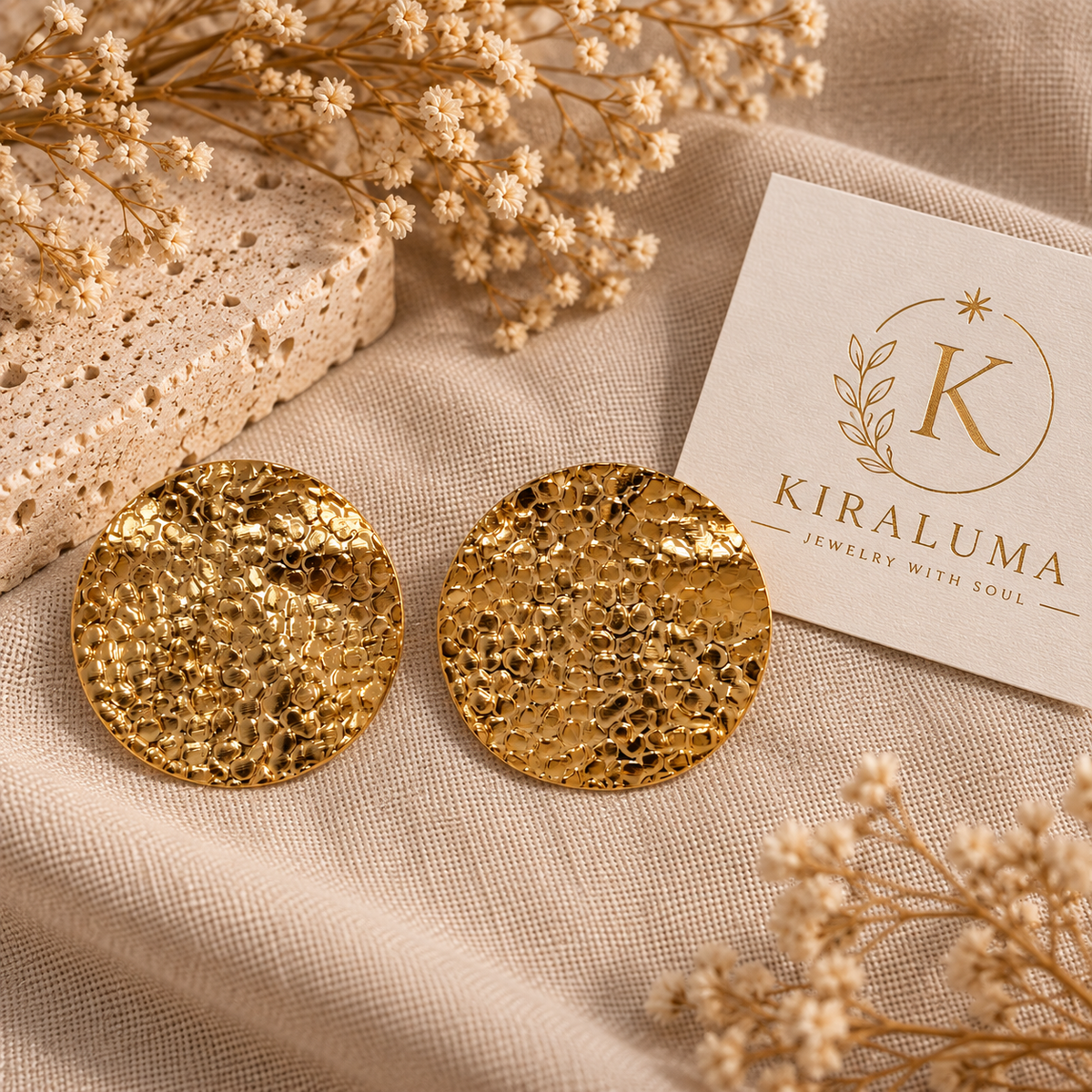 Golden Pebbled Disc Studs