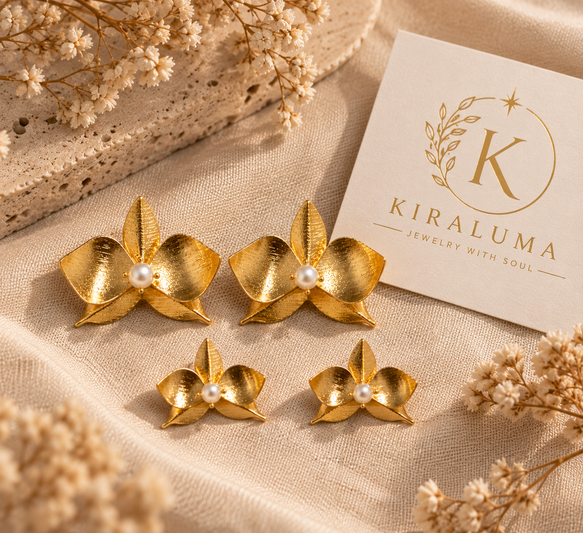 Golden Orchid Pearl Studs