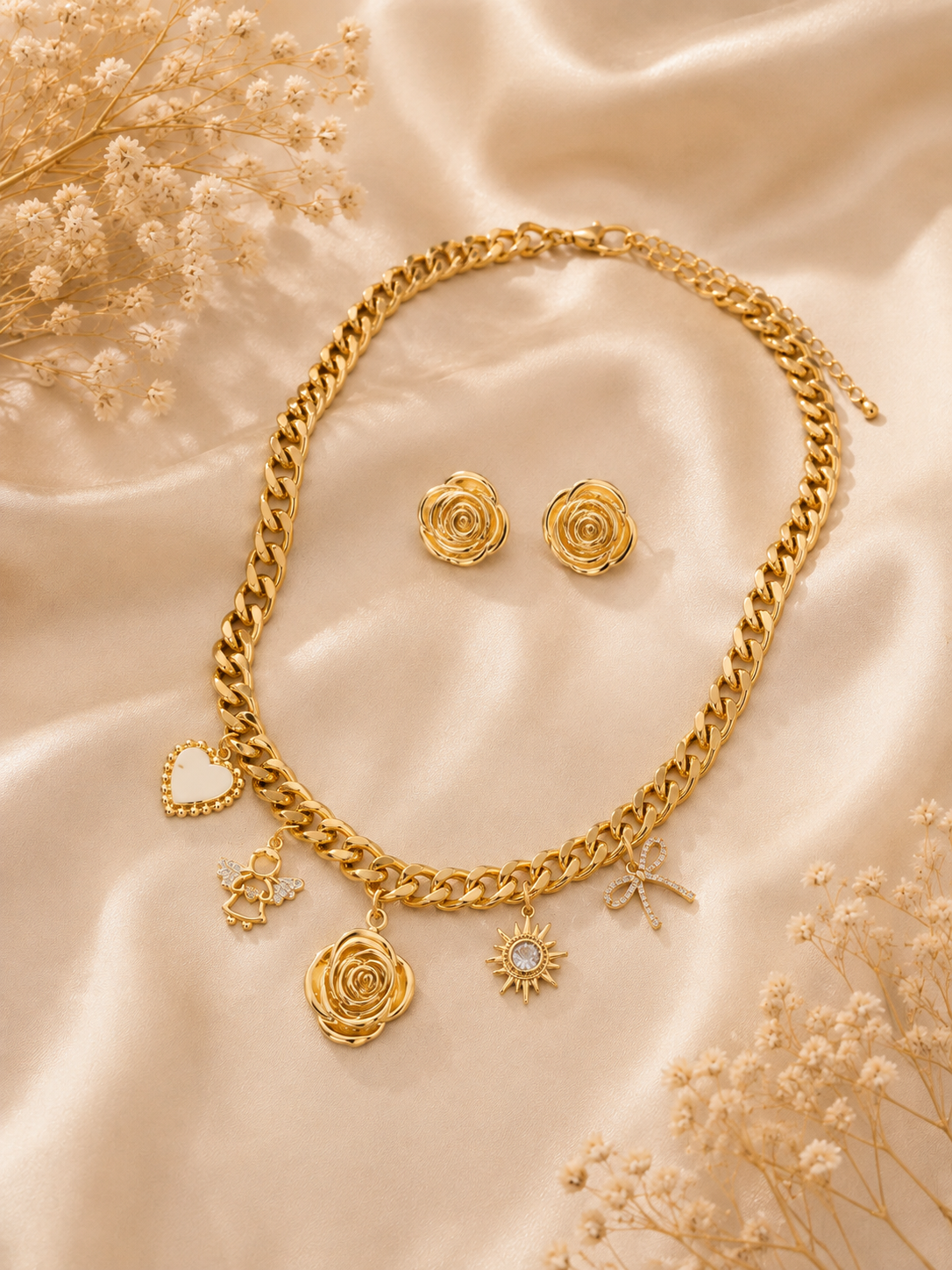 Golden Rose Charm Set