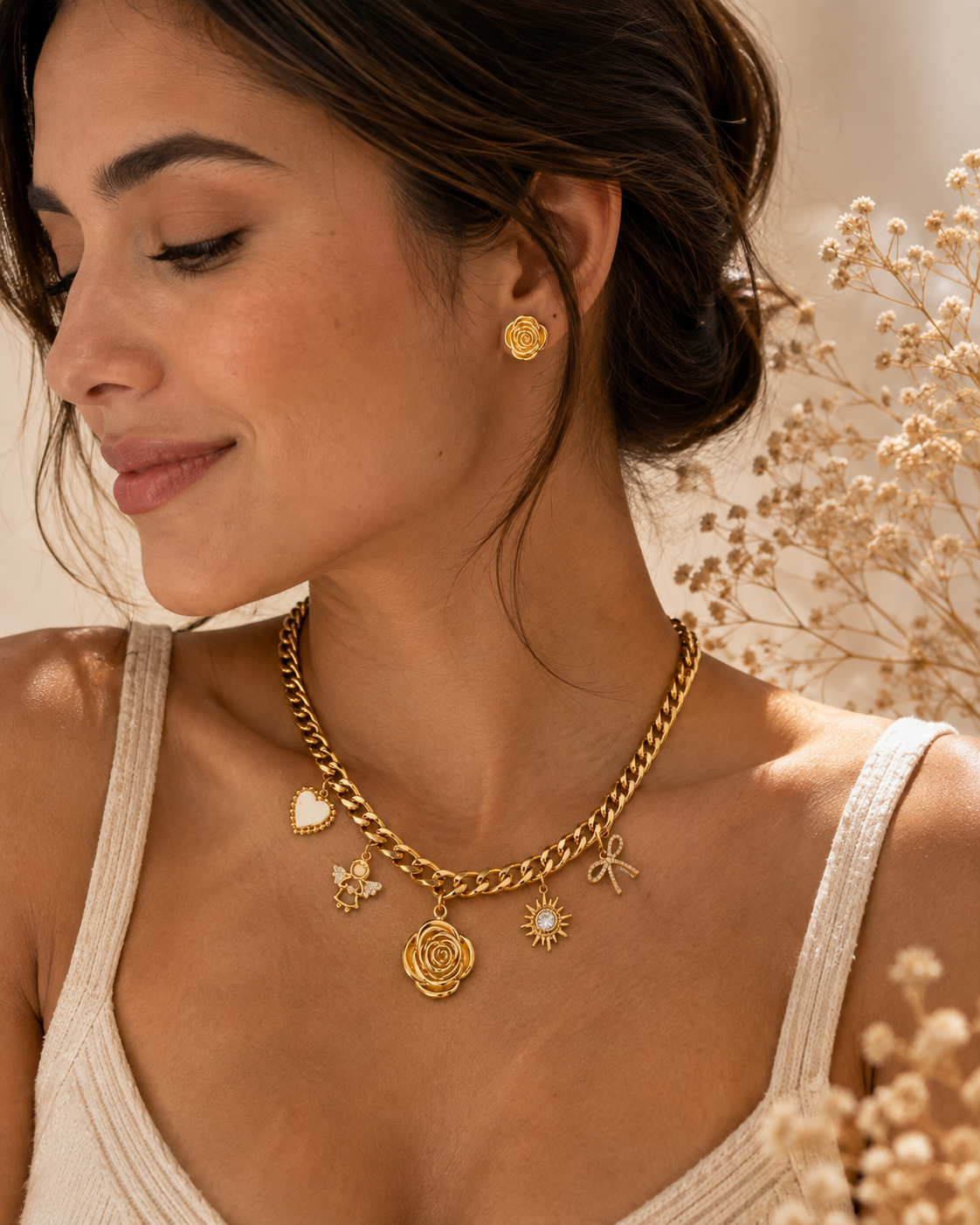 Golden Rose Charm Set