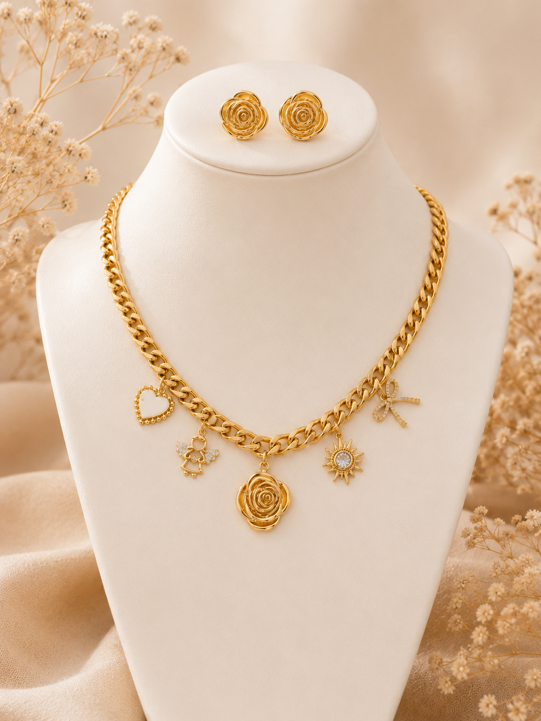 Golden Rose Charm Set