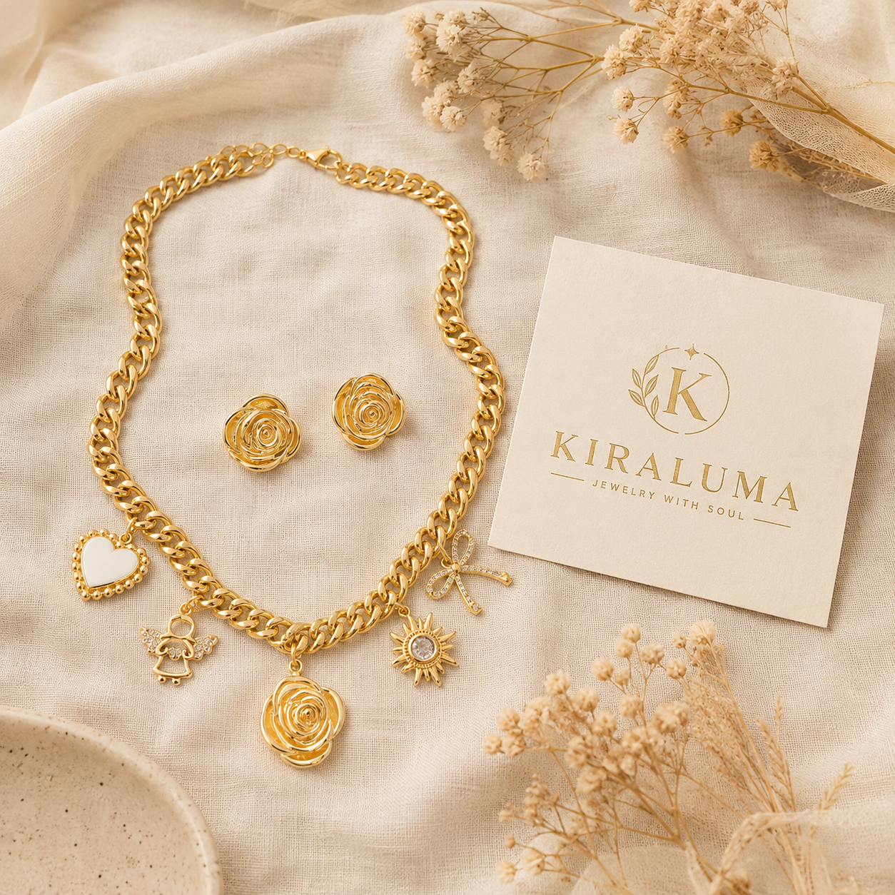 Golden Rose Charm Set