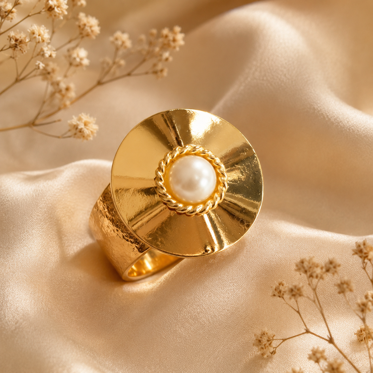 Golden Halo Pearl Ring