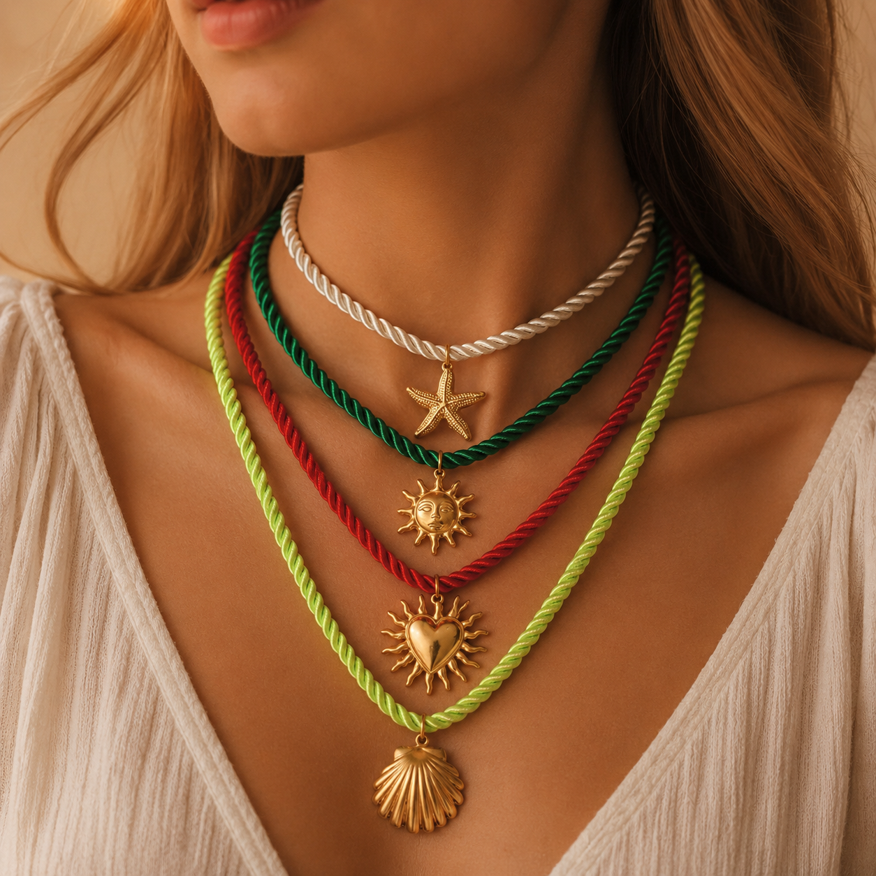 Golden Charm Cord Necklace