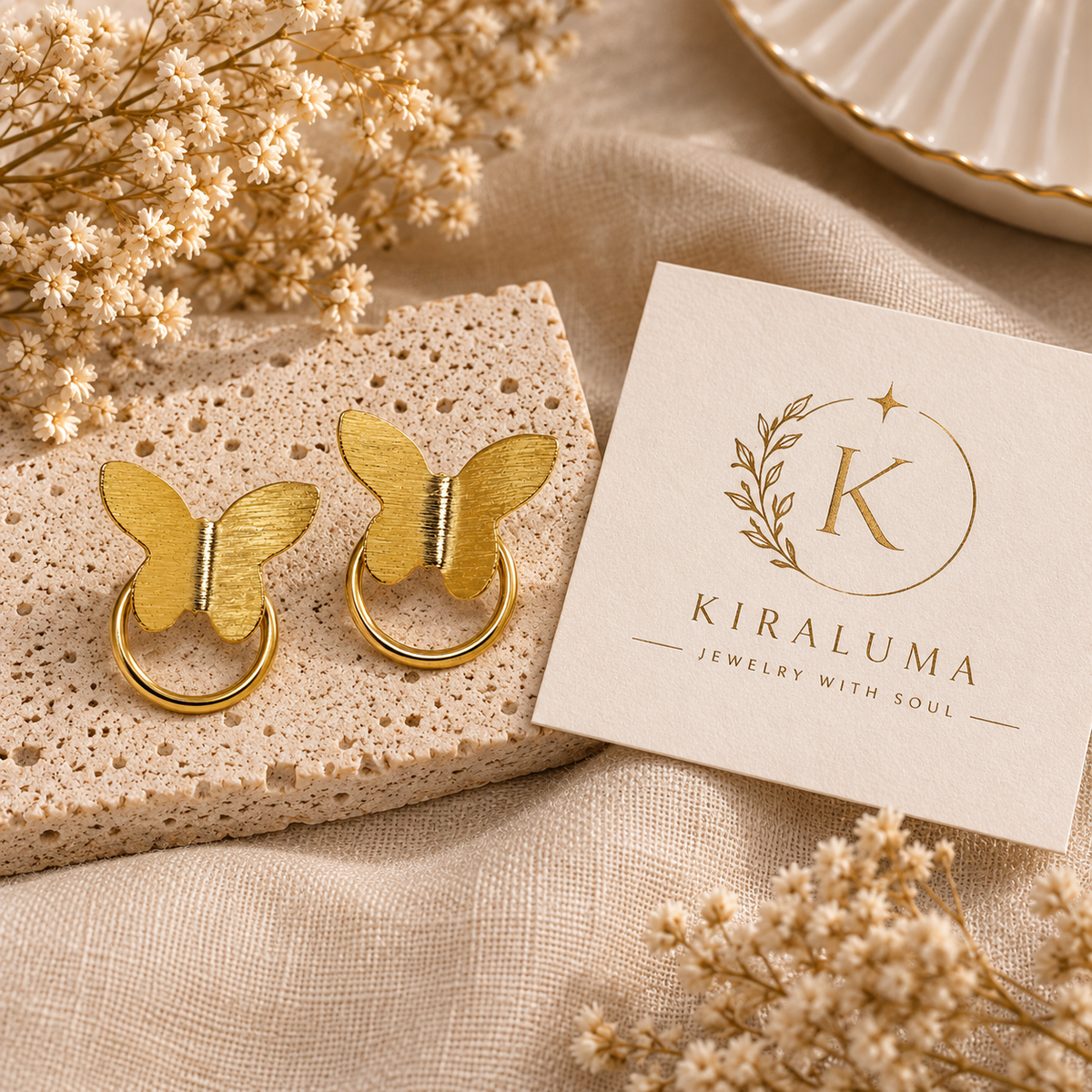 Golden Butterfly Loop Studs