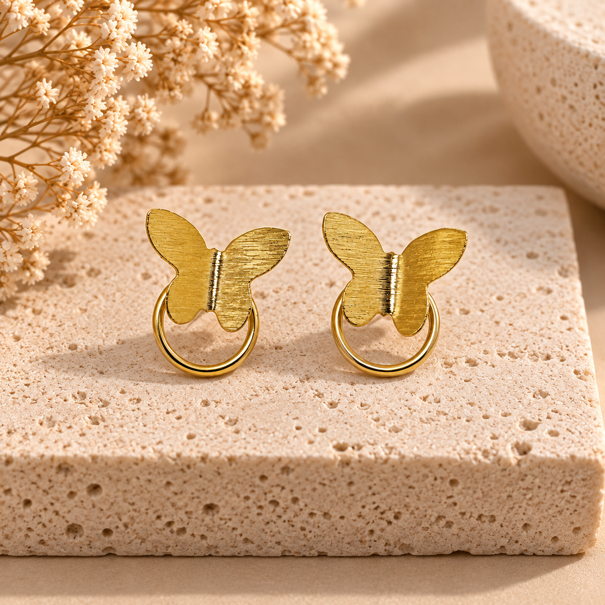Golden Butterfly Loop Studs