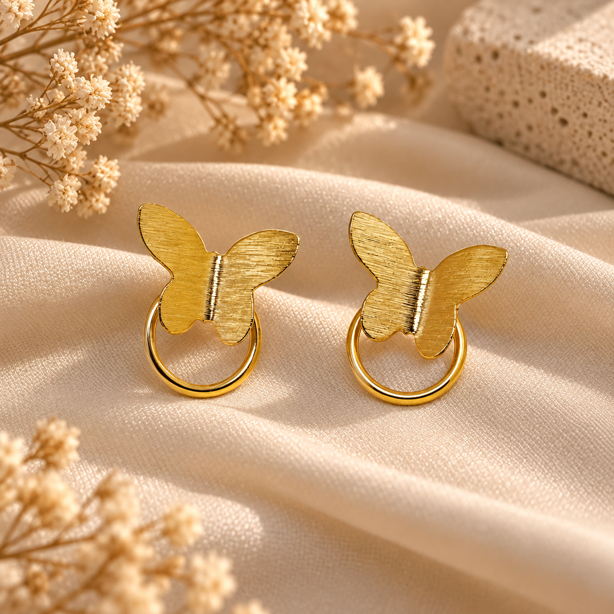 Golden Butterfly Loop Studs
