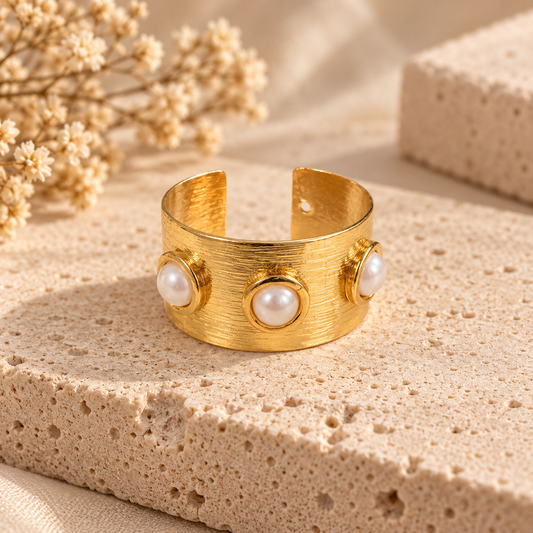 Golden Trio Pearl Cuff Ring
