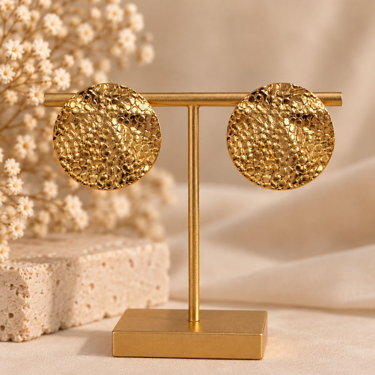 Golden Pebbled Disc Studs