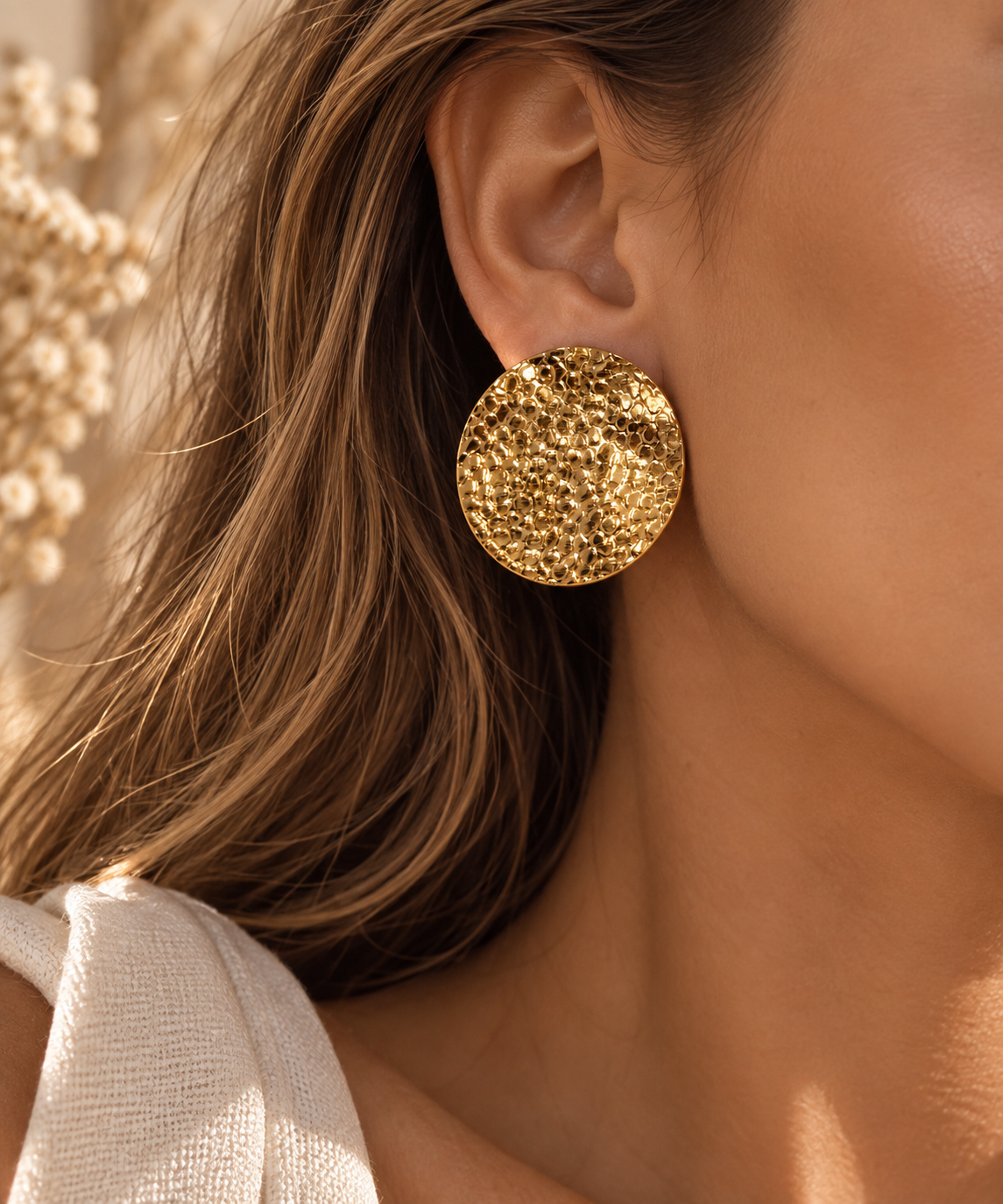 Golden Pebbled Disc Studs