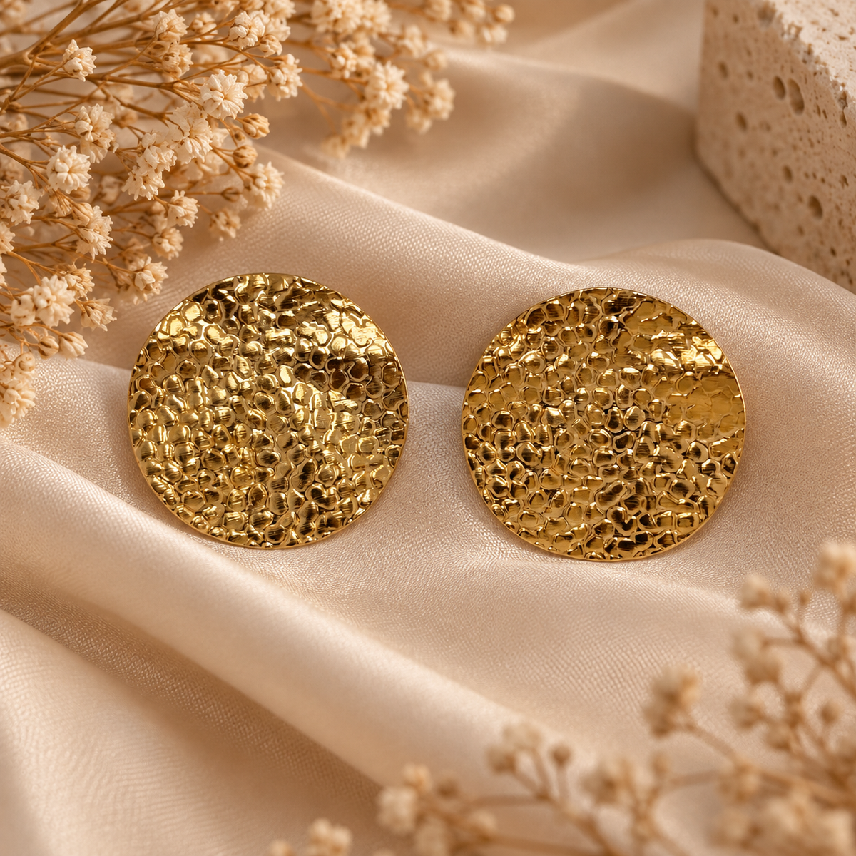 Golden Pebbled Disc Studs