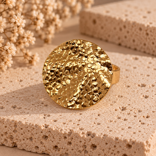 Golden Pebbled Disc Ring