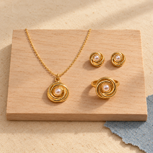Golden Intertwined Pearl Jewelry Set