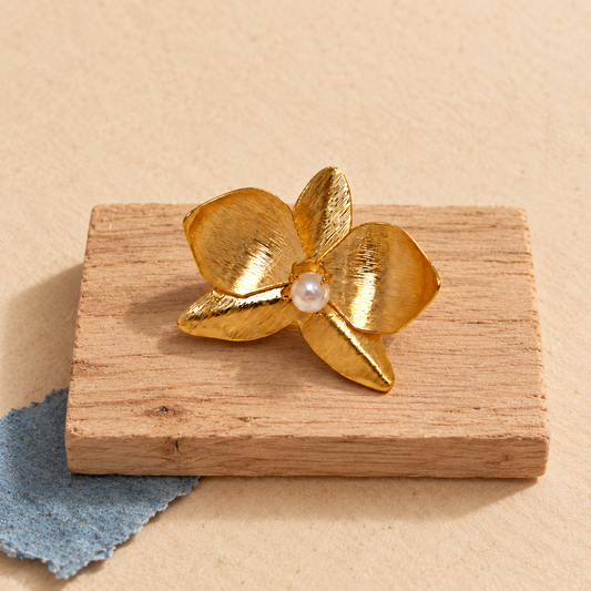 Golden Orchid Pearl Ring