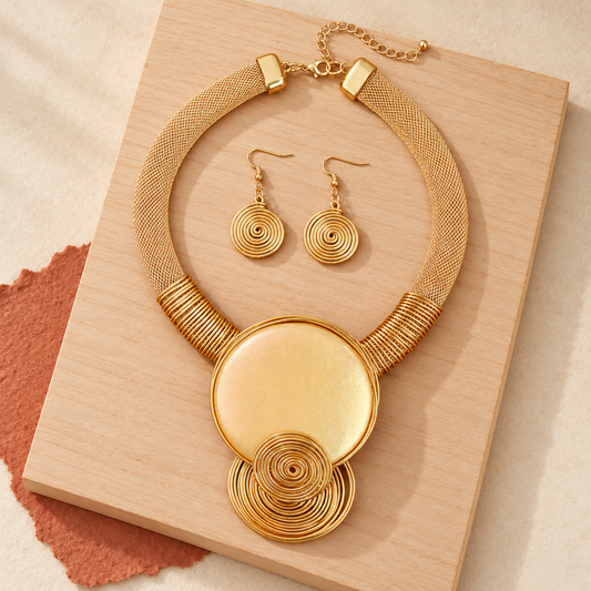 Golden Resin Orbit Statement Necklace