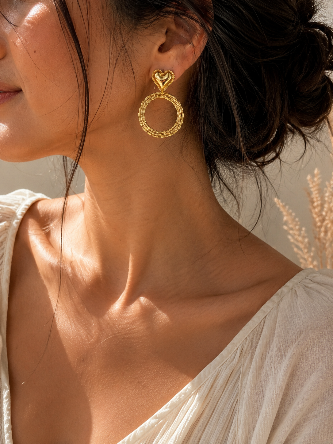 Golden Heart Orbit Earrings
