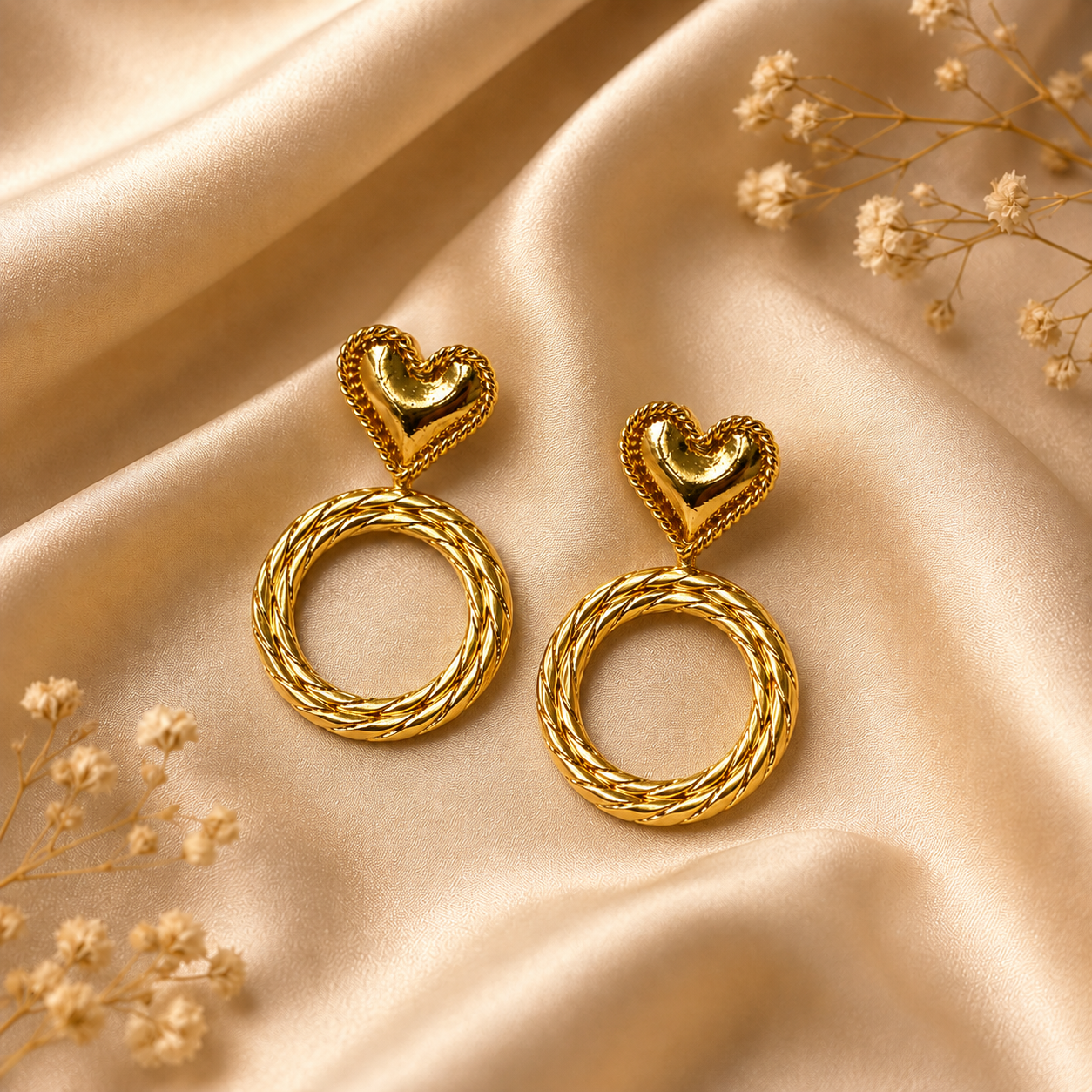 Golden Heart Orbit Earrings