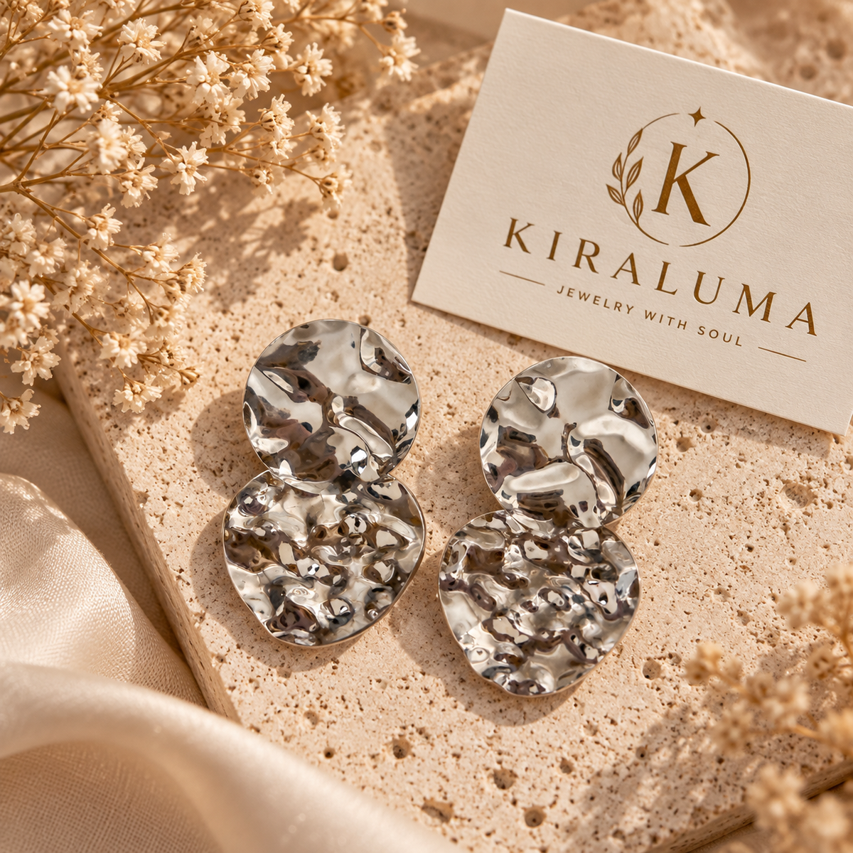 Silver Ripple Drop Earrings