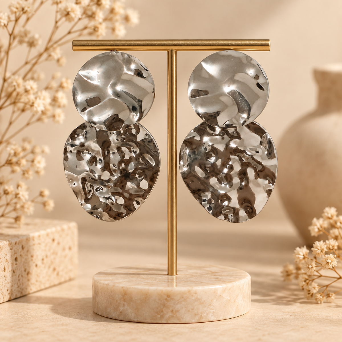 Silver Ripple Drop Earrings