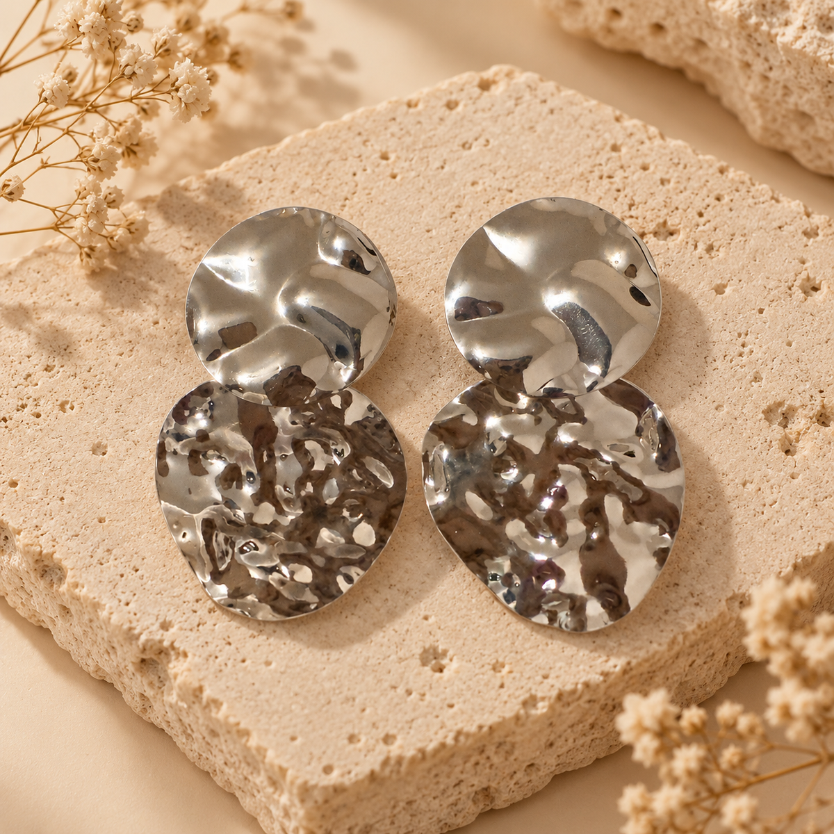 Silver Ripple Drop Earrings