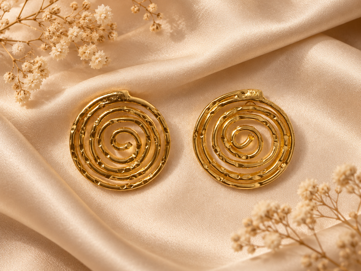 Golden Spiral Disc Earrings