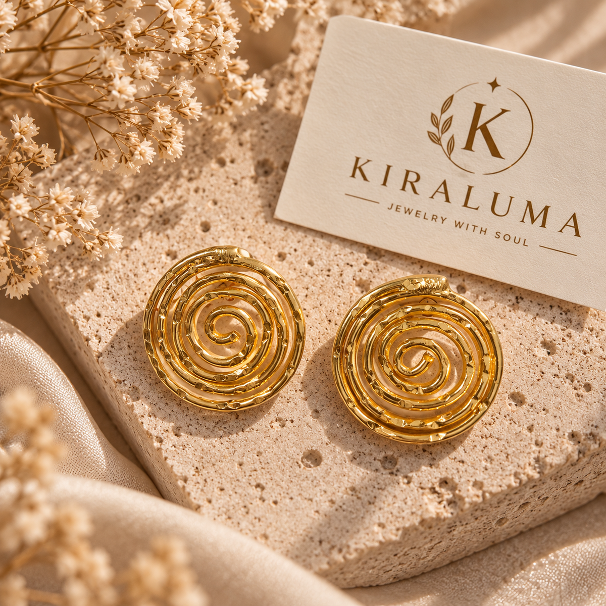 Golden Spiral Disc Earrings