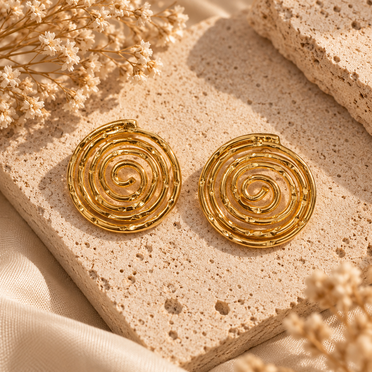 Golden Spiral Disc Earrings