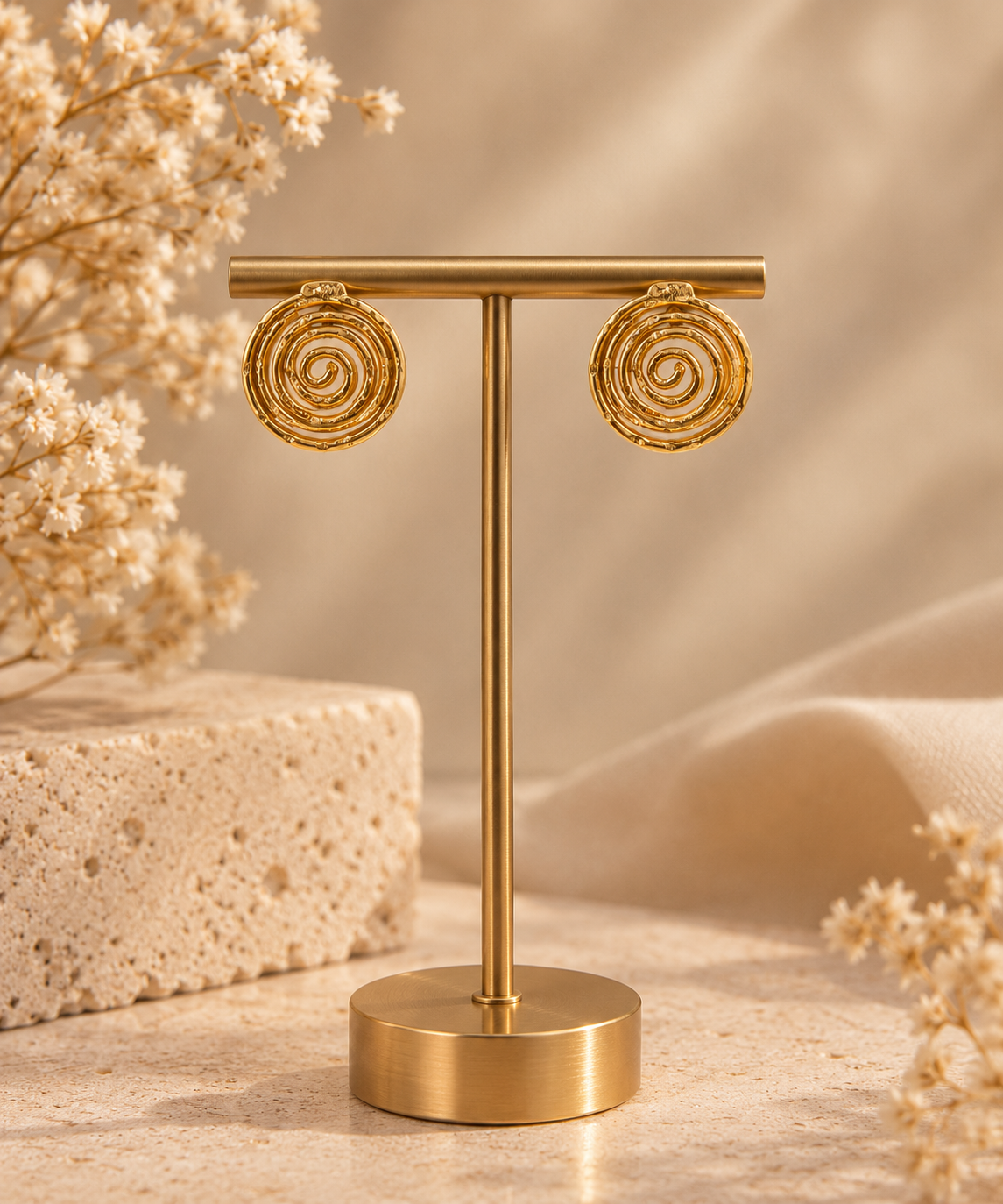 Golden Spiral Disc Earrings