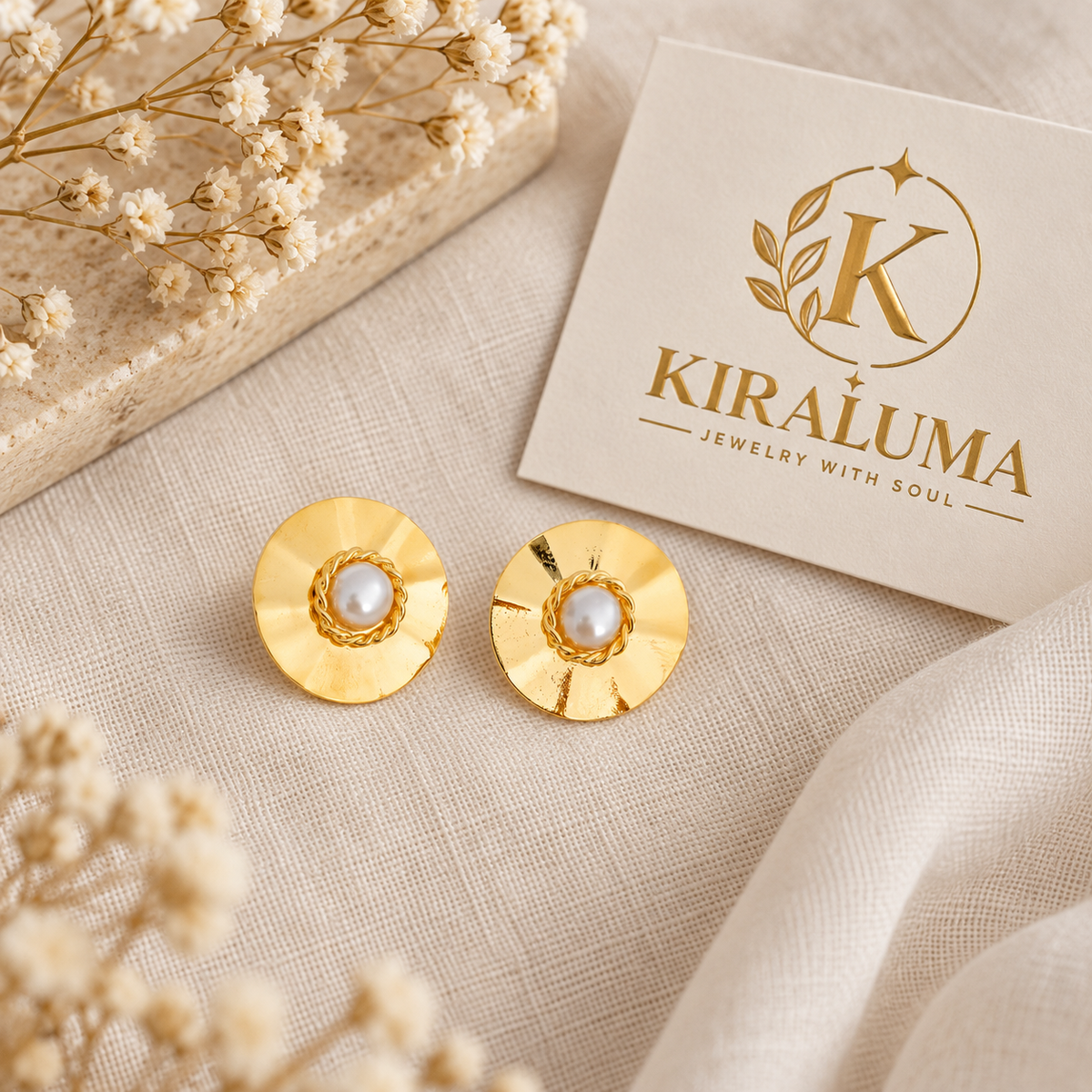 Gilded Pearl Medallion Earrings