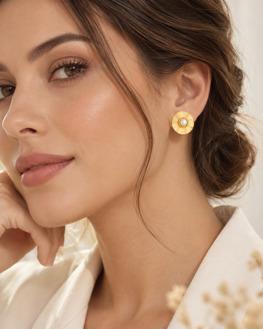 Gilded Pearl Medallion Earrings