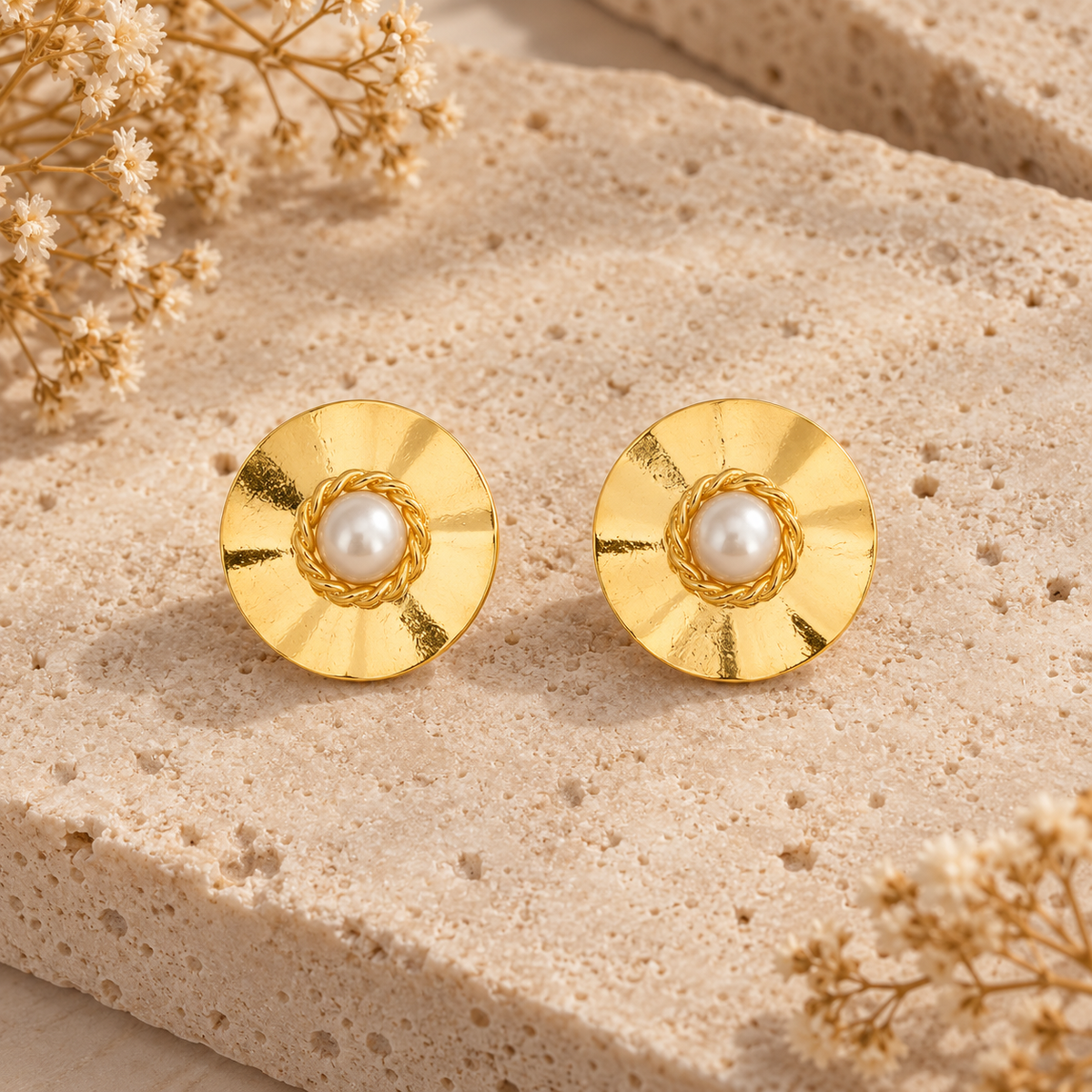 Gilded Pearl Medallion Earrings