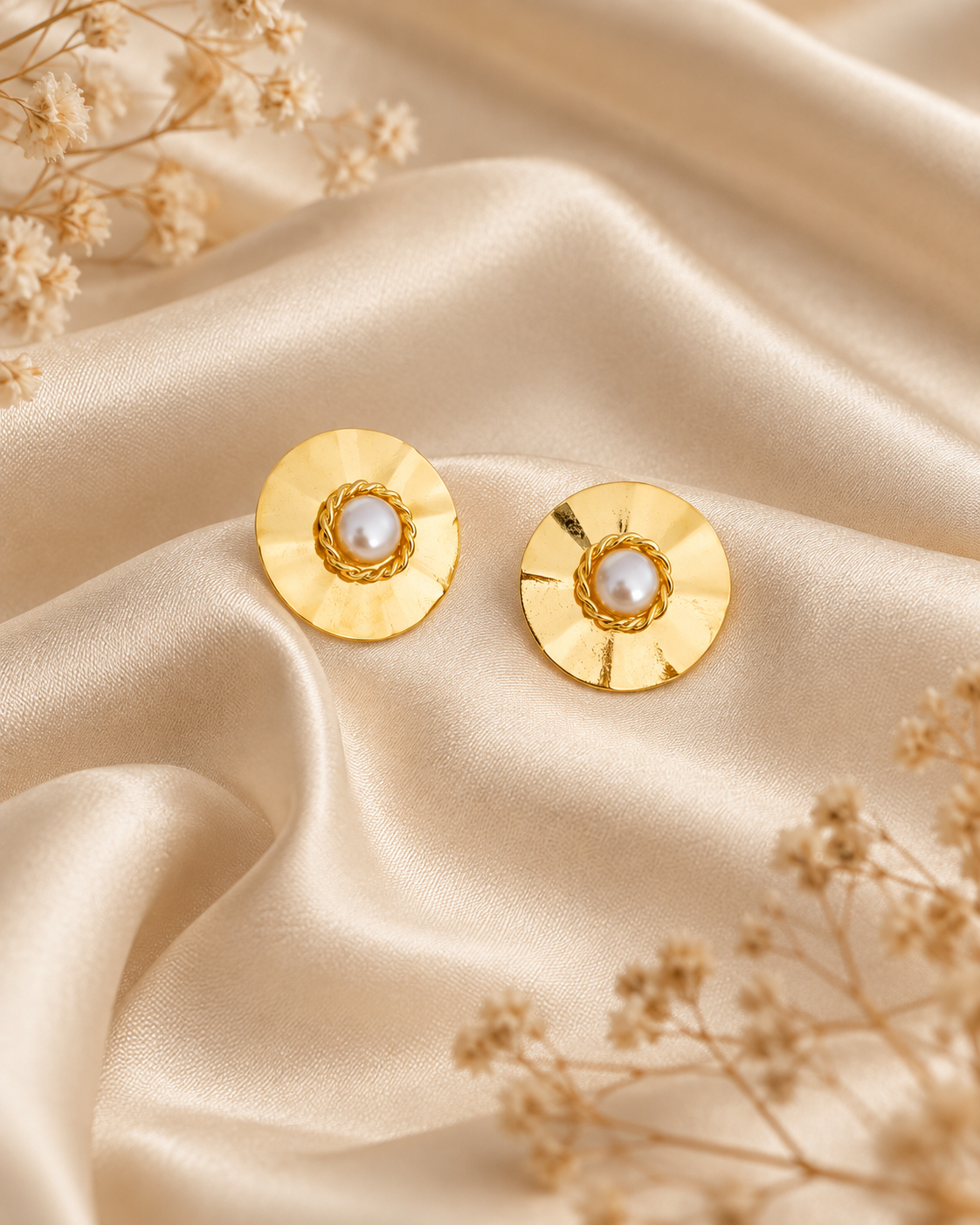 Gilded Pearl Medallion Earrings