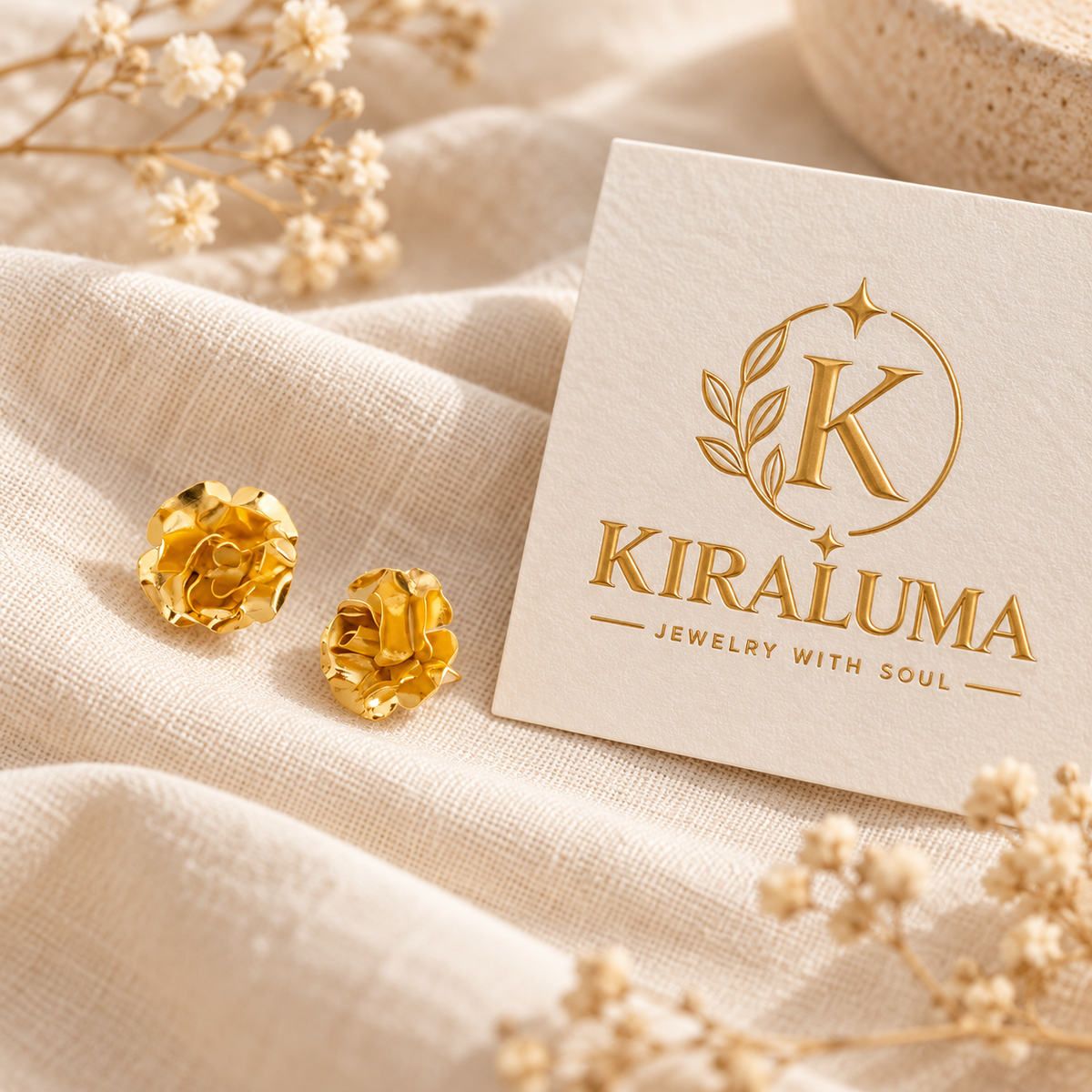 Golden Rosette Stud Earrings