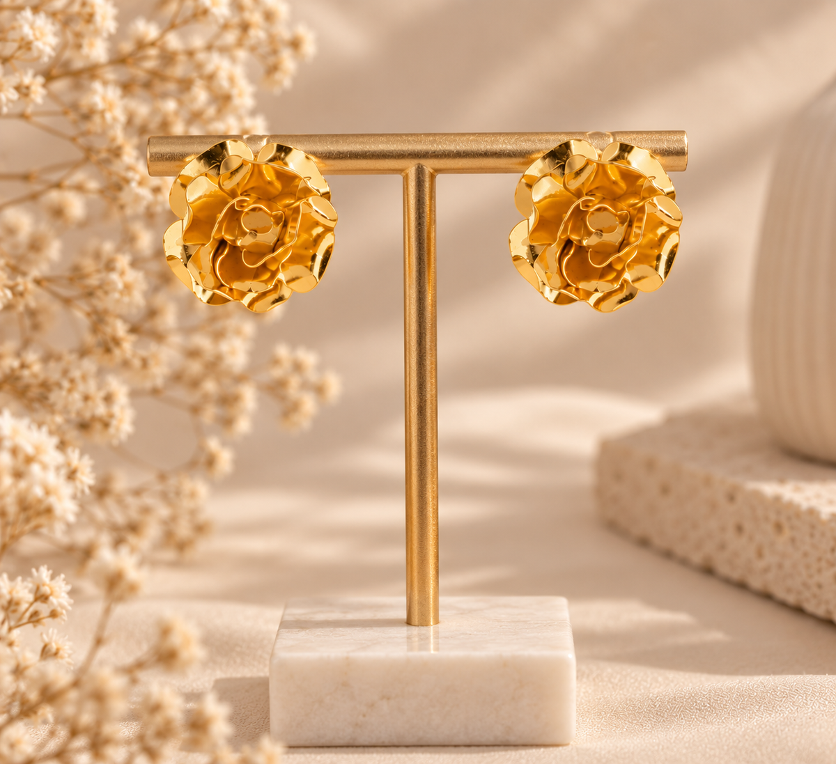 Golden Rosette Stud Earrings