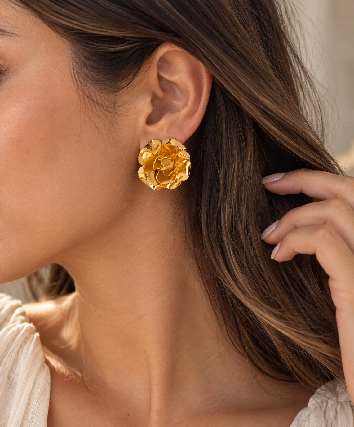 Golden Rosette Stud Earrings