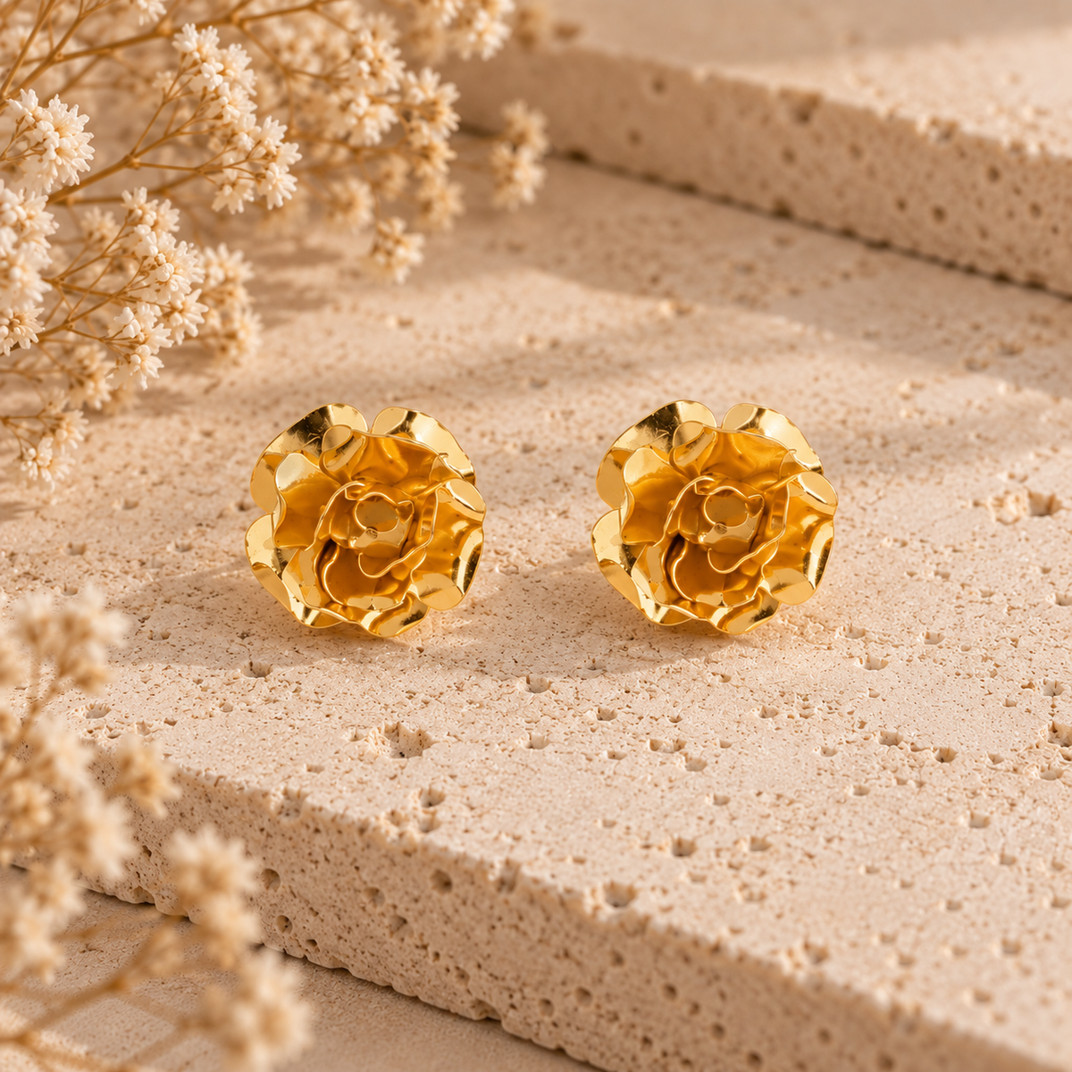 Golden Rosette Stud Earrings