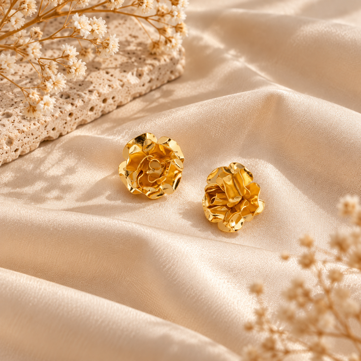 Golden Rosette Stud Earrings