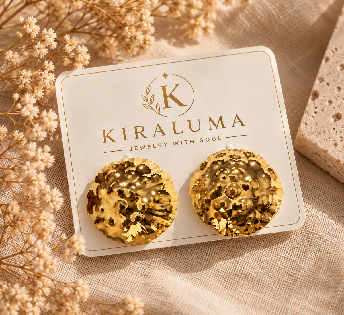 Golden Pebble Stud Earrings