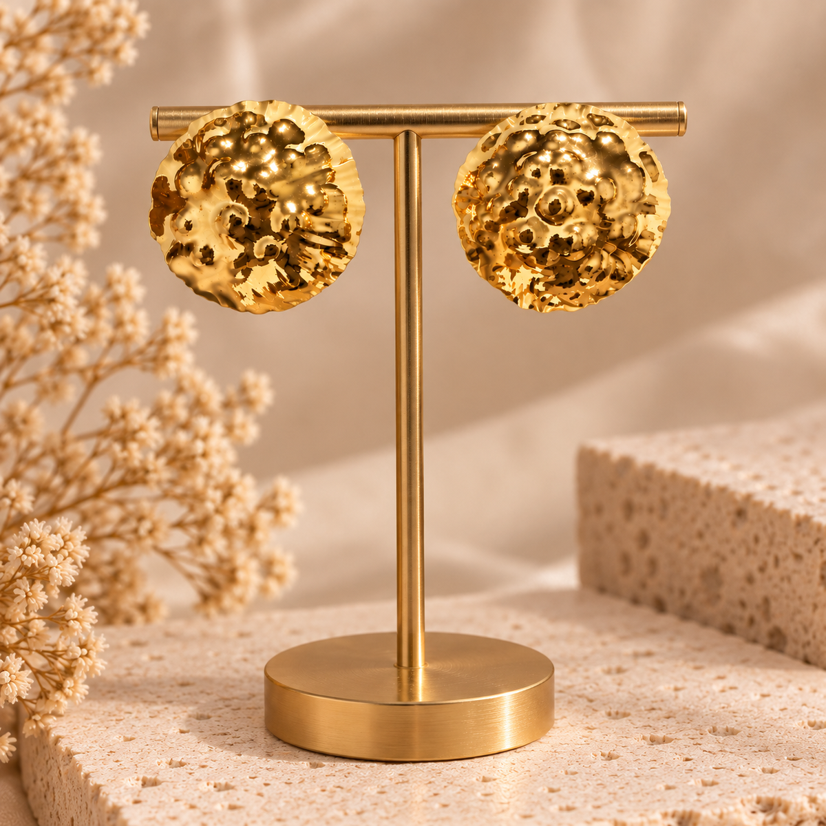 Golden Pebble Stud Earrings