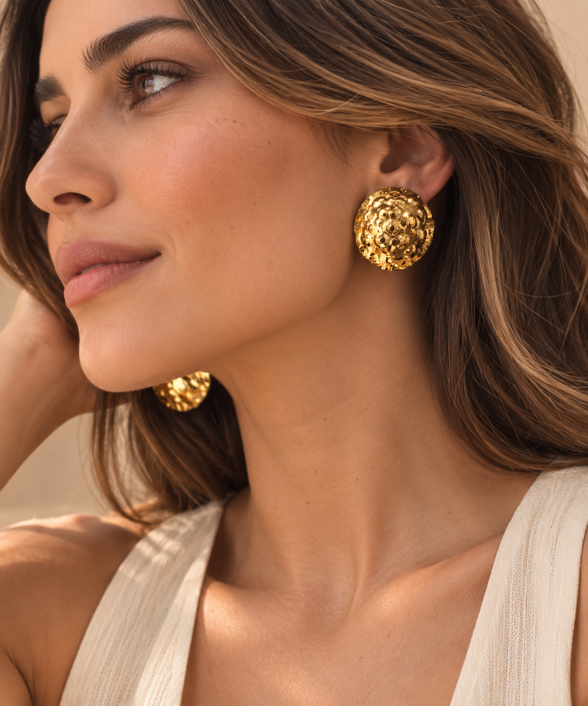 Golden Pebble Stud Earrings