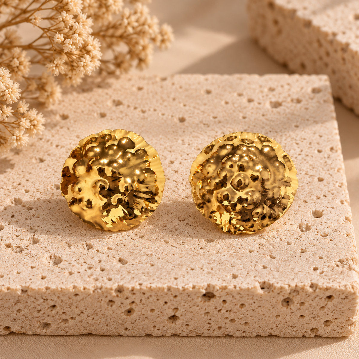 Golden Pebble Stud Earrings