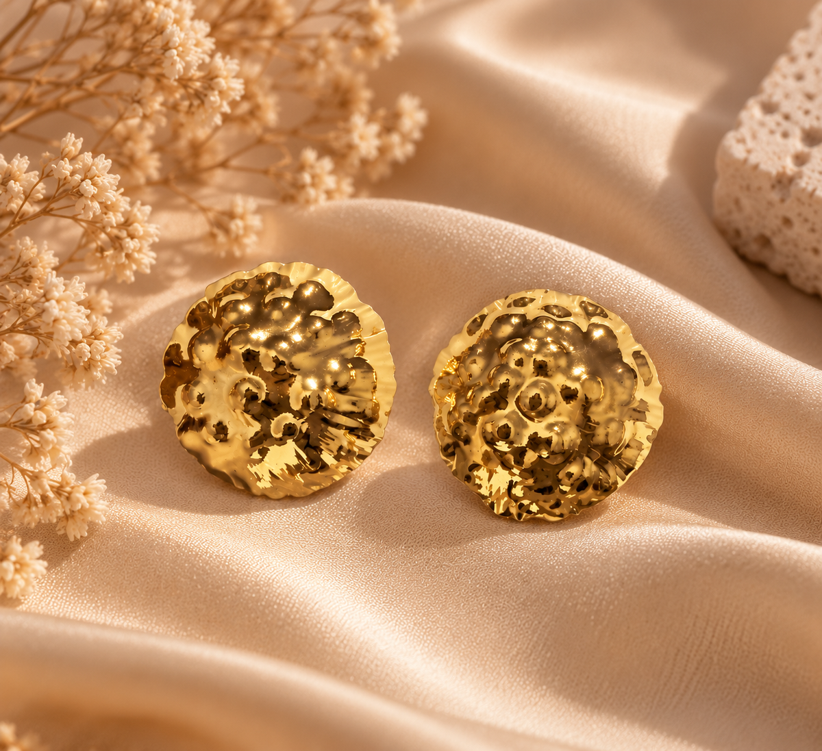 Golden Pebble Stud Earrings