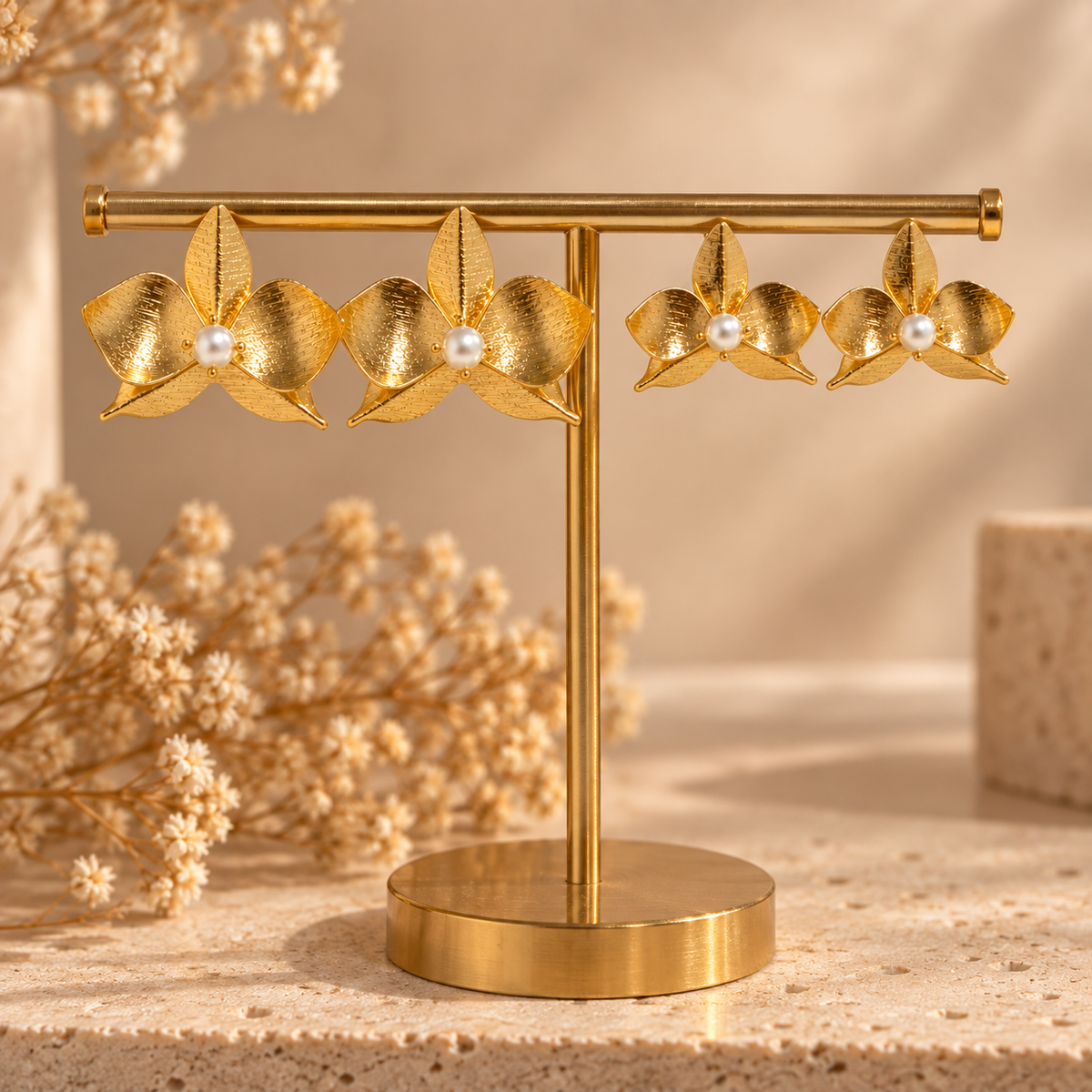 Golden Orchid Pearl Studs