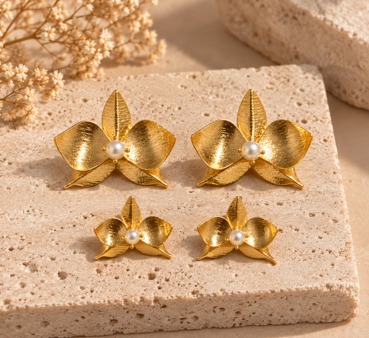 Golden Orchid Pearl Studs