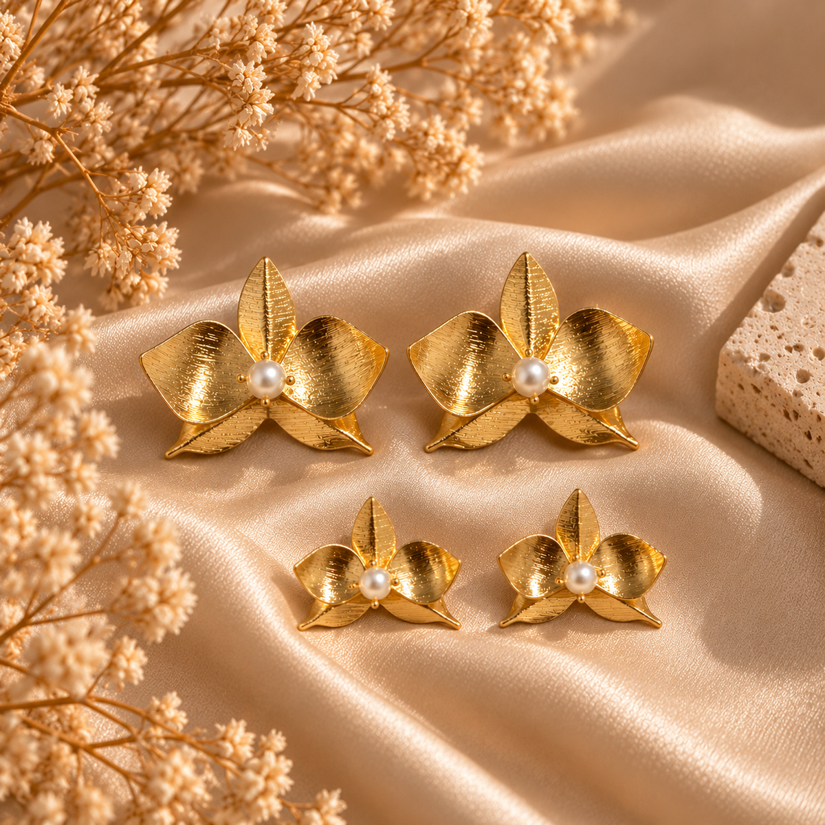 Golden Orchid Pearl Studs