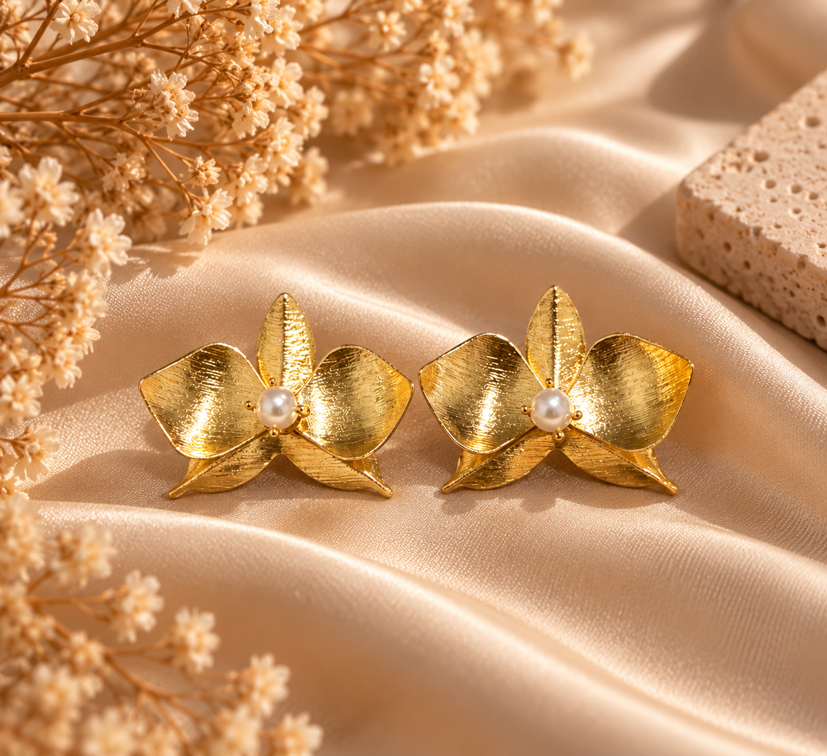 Golden Orchid Pearl Studs