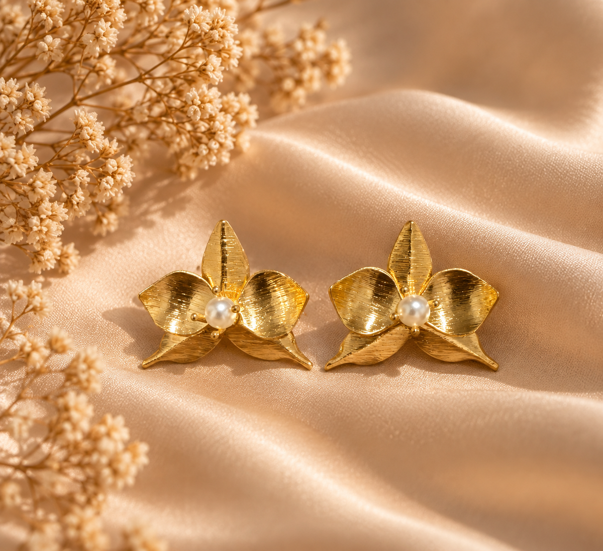 Golden Orchid Pearl Studs
