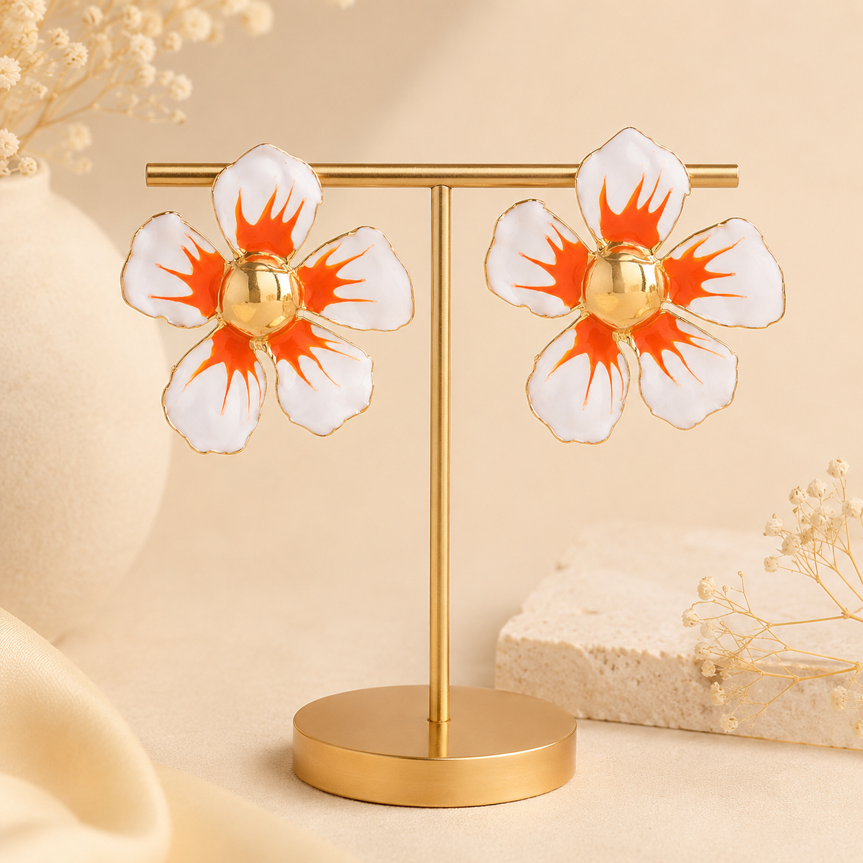 Golden Petal Drop Earrings
