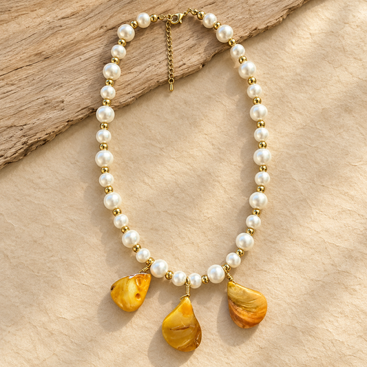 Amber Pearl Drop Necklace